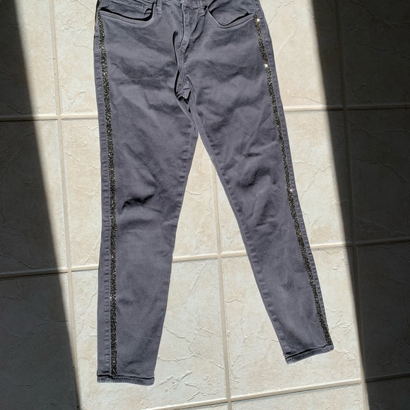 Zara Gray Sparkle Embellished Skinny Jeans Size 6 - Picture 10 of 11